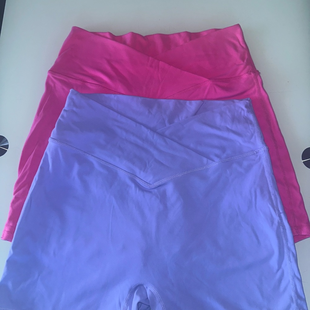 Sunzel 5" High Waist Biker Shorts for Women ~` 2 pairs Pink / Purple